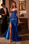 Prom Dresses Fitted Long Formal 3D Floral Applique Prom Gown Royal