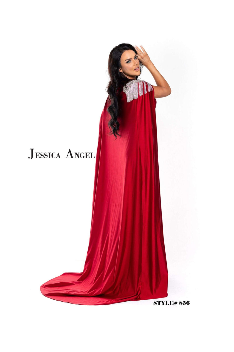 Jessica Angel Long Formal Fitted Cape Dress 856 - The Dress Outlet