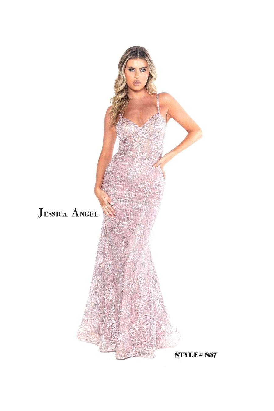 Jessica Angel Long Formal Fitted Lace Dress  857 - The Dress Outlet