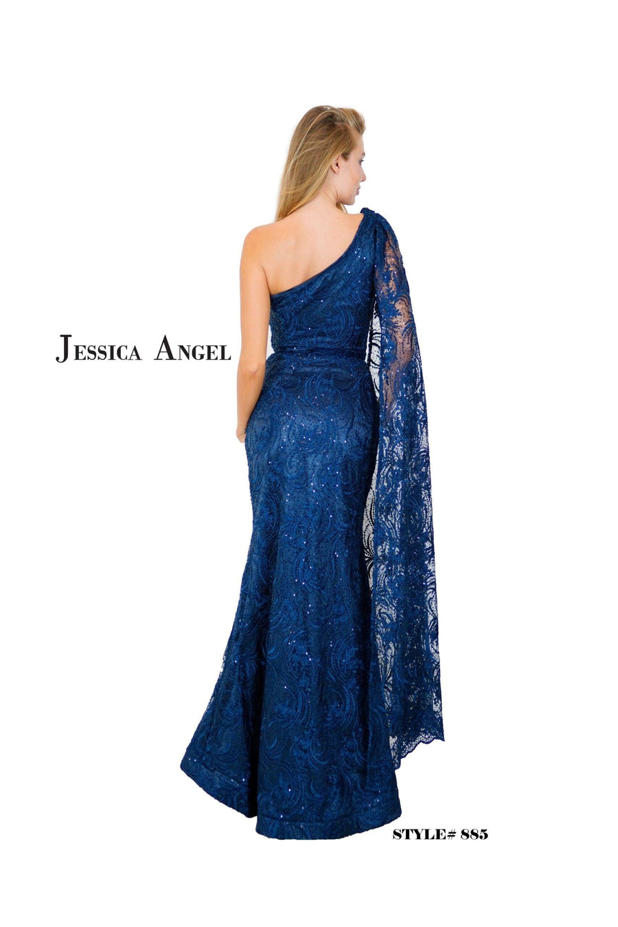 Jessica Angel Long Formal One Shoulder Lace Gown 885 - The Dress Outlet