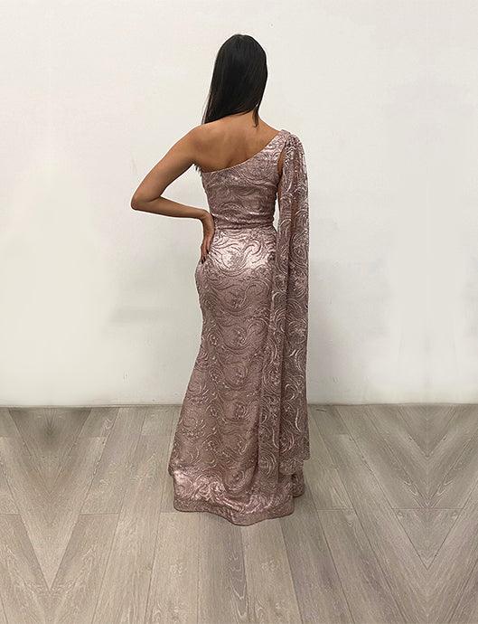 Jessica Angel Long Formal One Shoulder Lace Gown 885 - The Dress Outlet