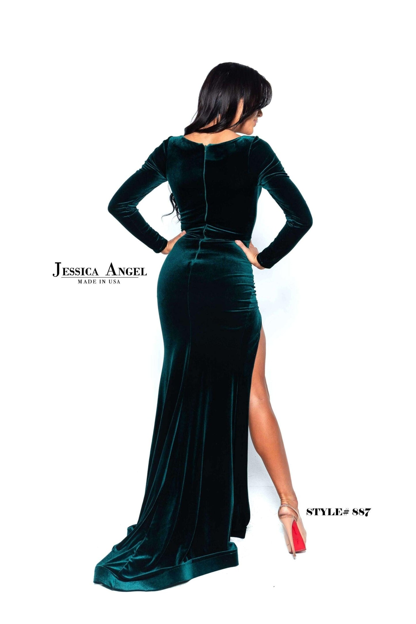 Jessica Angel Long Sleeve Formal Velvet Dress 887 - The Dress Outlet