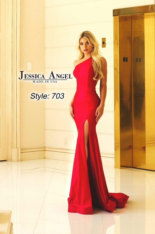 Jessica Angel One Shoulder Long Formal Dress 703 - The Dress Outlet