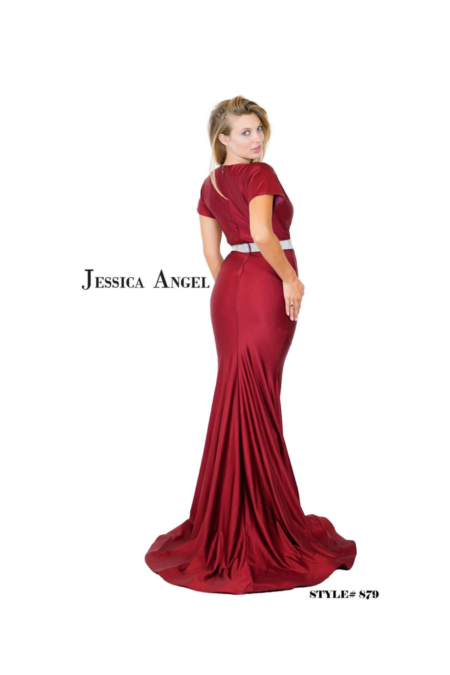 Jessica Angel Short Sleeve Long Formal Dress 879 - The Dress Outlet