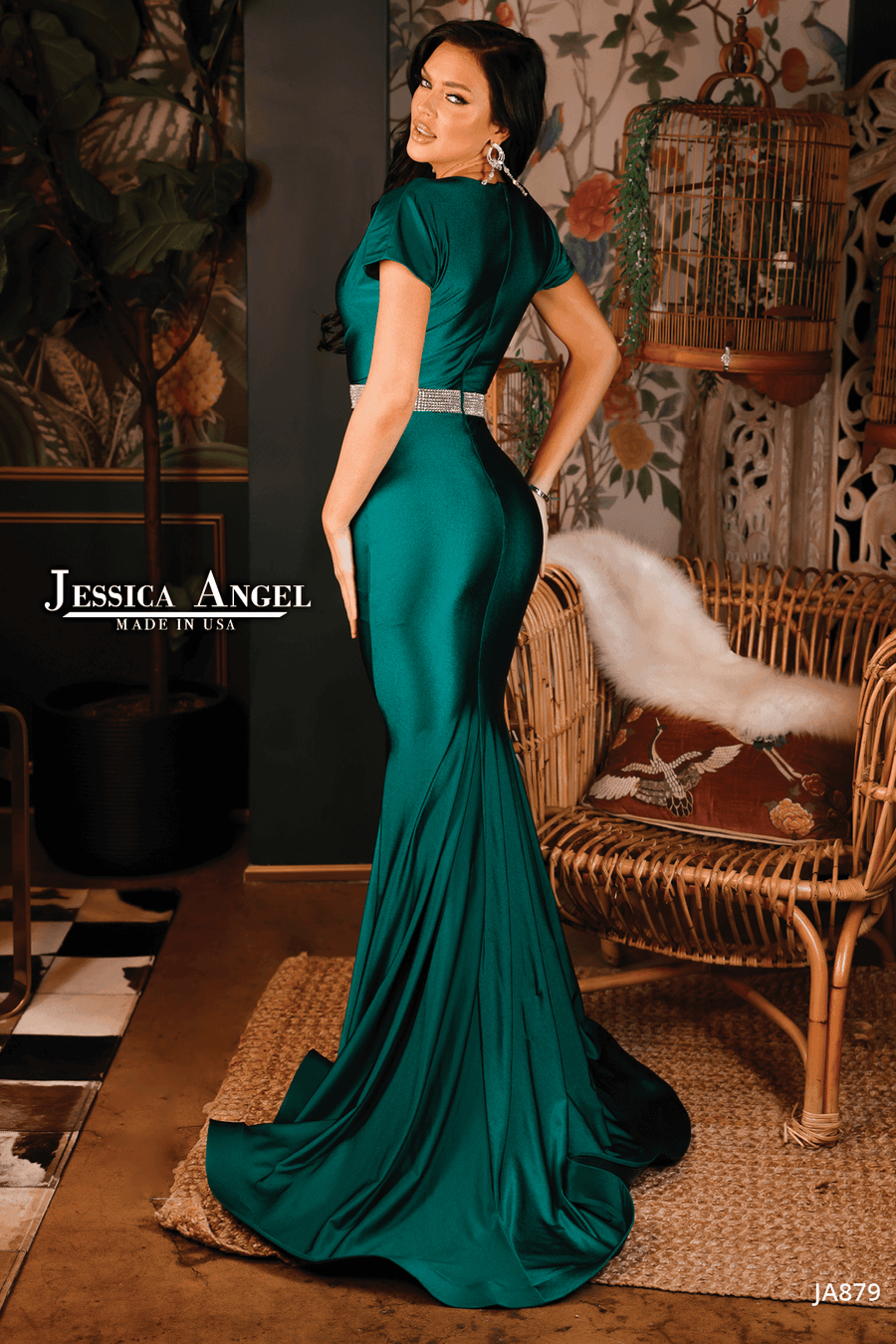 Jessica Angel Short Sleeve Long Formal Dress 879 - The Dress Outlet