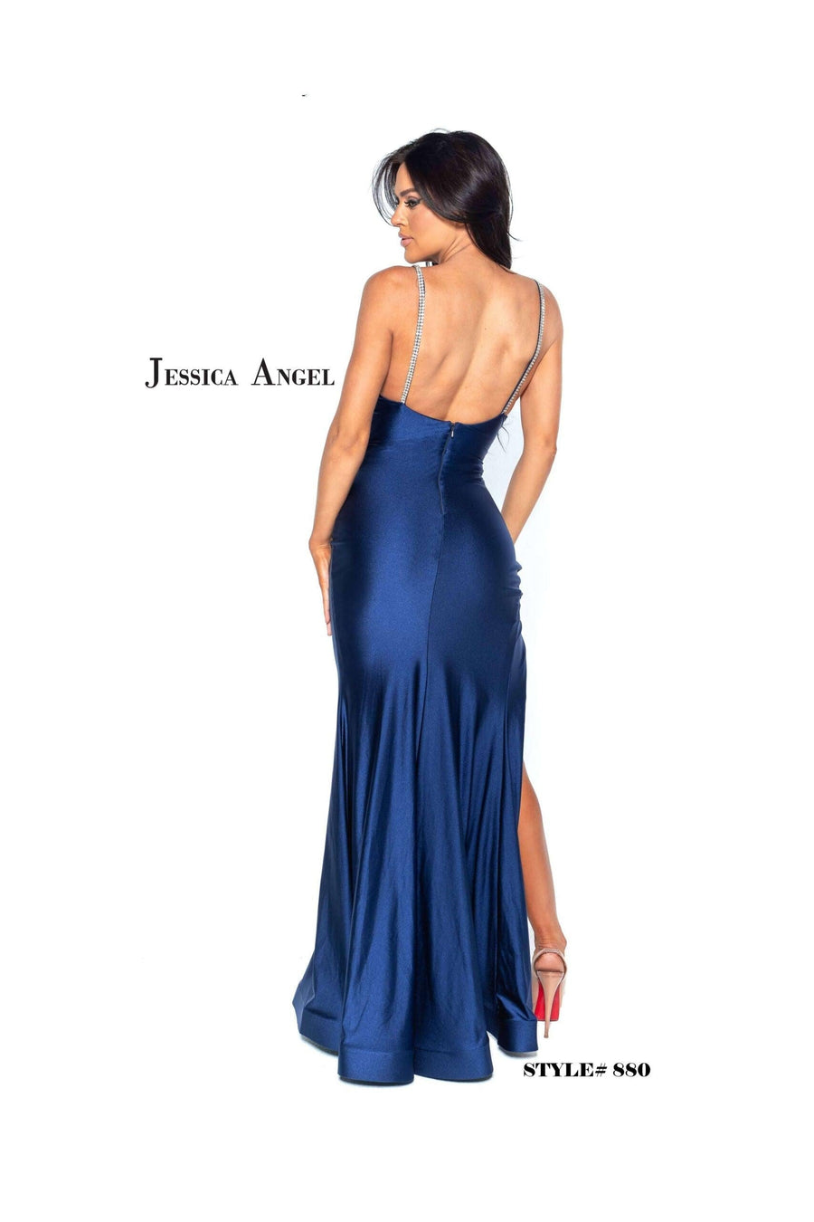 Jessica Angel Spaghetti Strap Long Fitted Dress 880 - The Dress Outlet