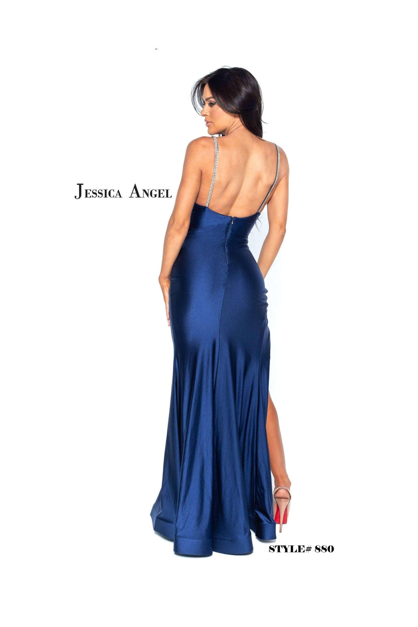 Jessica Angel Spaghetti Strap Long Fitted Dress 880 - The Dress Outlet