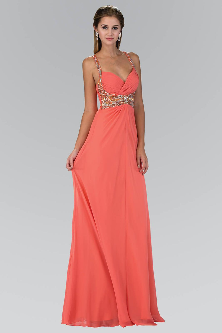 Jewel Embellished Chiffon Long Prom Dress Formal - The Dress Outlet Elizabeth K
