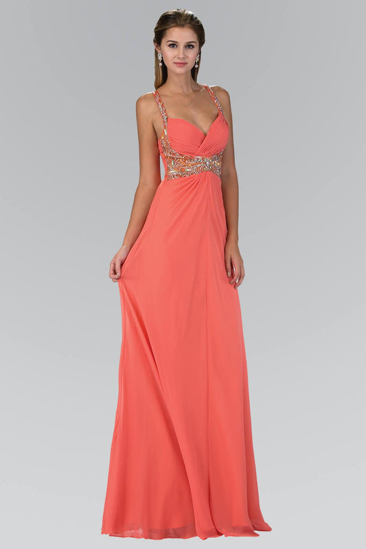 Jewel Embellished Chiffon Long Prom Dress Formal - The Dress Outlet Elizabeth K