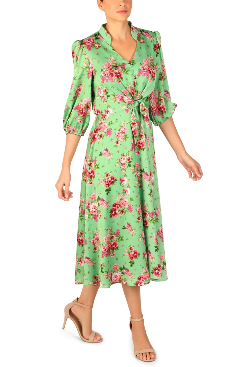 Cocktail Dresses Floral Print Midi Length Cocktail Dress Green Multi
