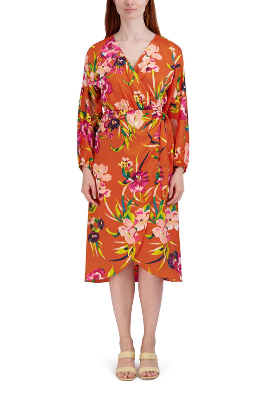 Cocktail Dresses Printed Long Sleeve Midi Cocktail Dress Orange Multi