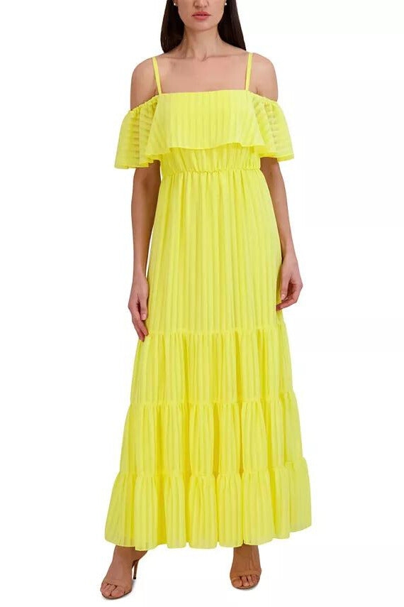 Formal Dresses Tiered Long Formal A Line  Maxi Dress Yellow