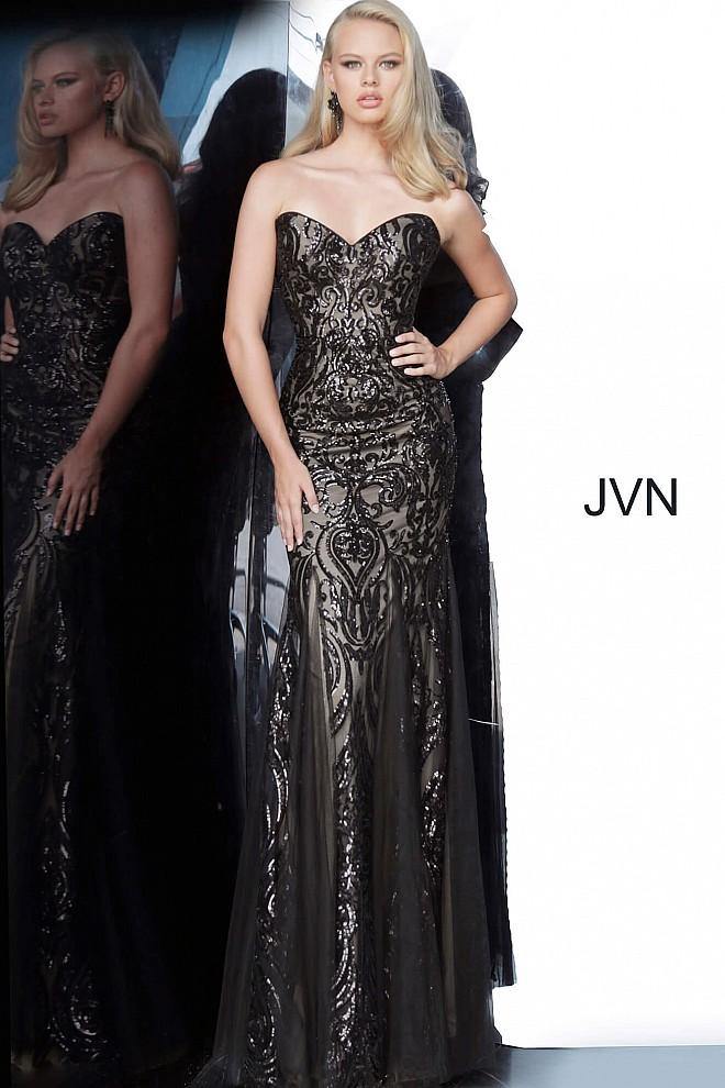 JVN By Jovani Long Mermaid Prom Gown JVN00954 Black - The Dress Outlet Jovani