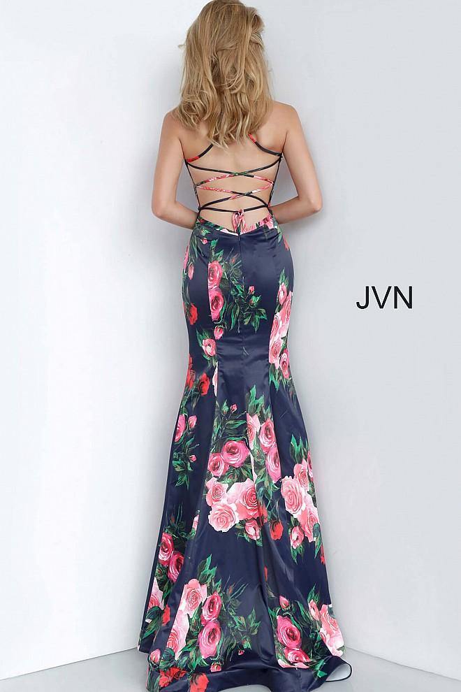 JVN By Jovani Prom Long Dress JVN1110 Navy/Print - The Dress Outlet Jovani