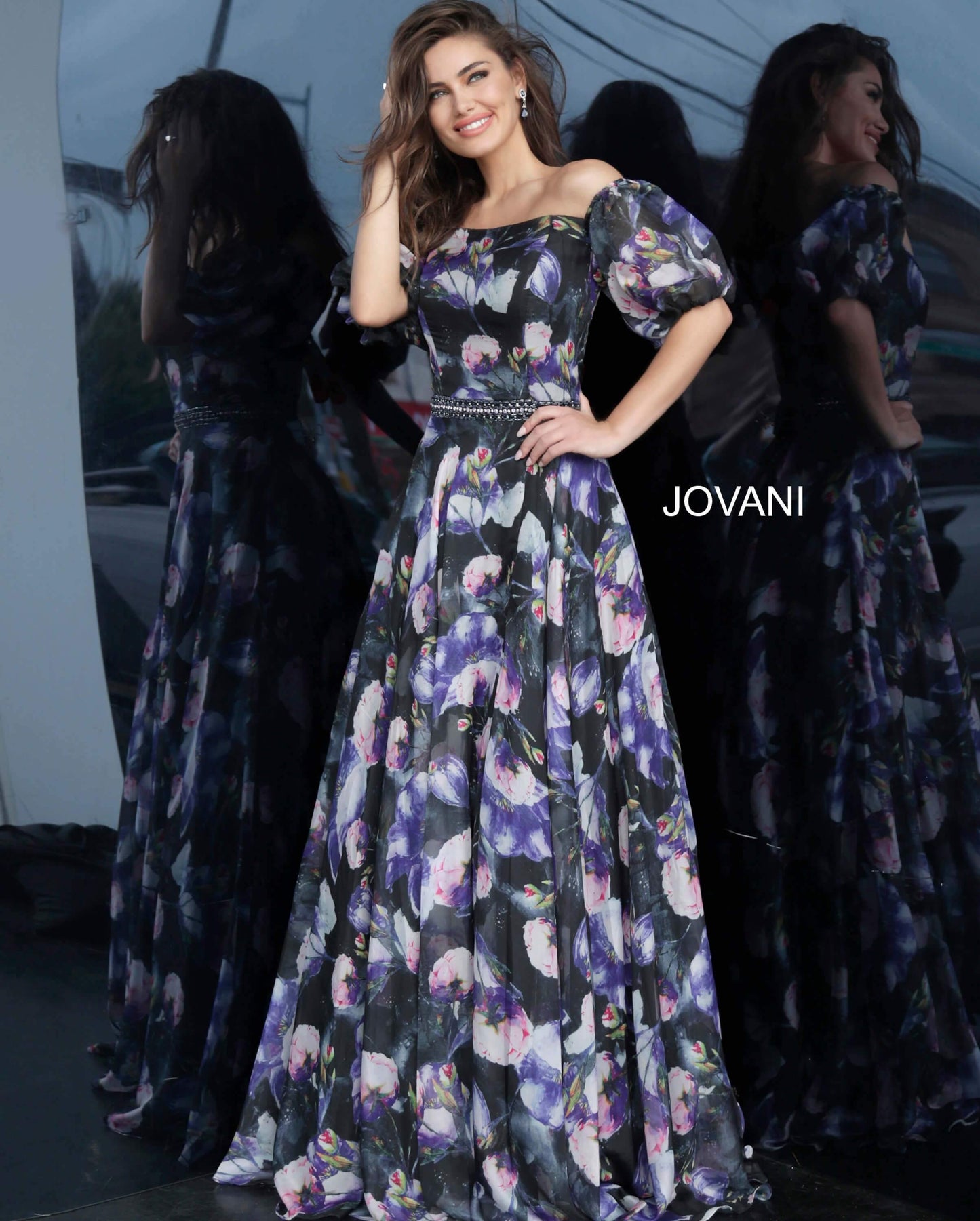 JVN By Jovani Long Formal Floral Dress JVN2022 - The Dress Outlet Jovani