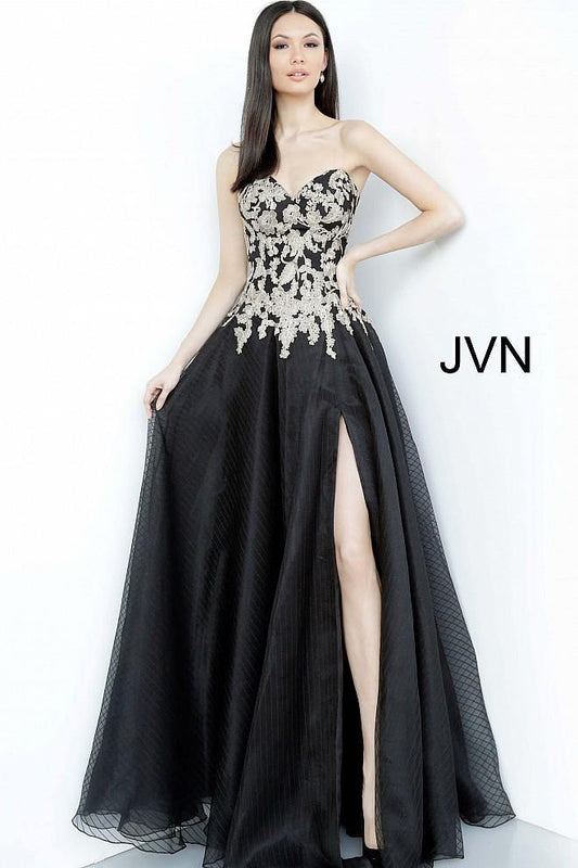 JVN By Jovani Long Prom Dress JVN64088 Black/Gold - The Dress Outlet Jovani