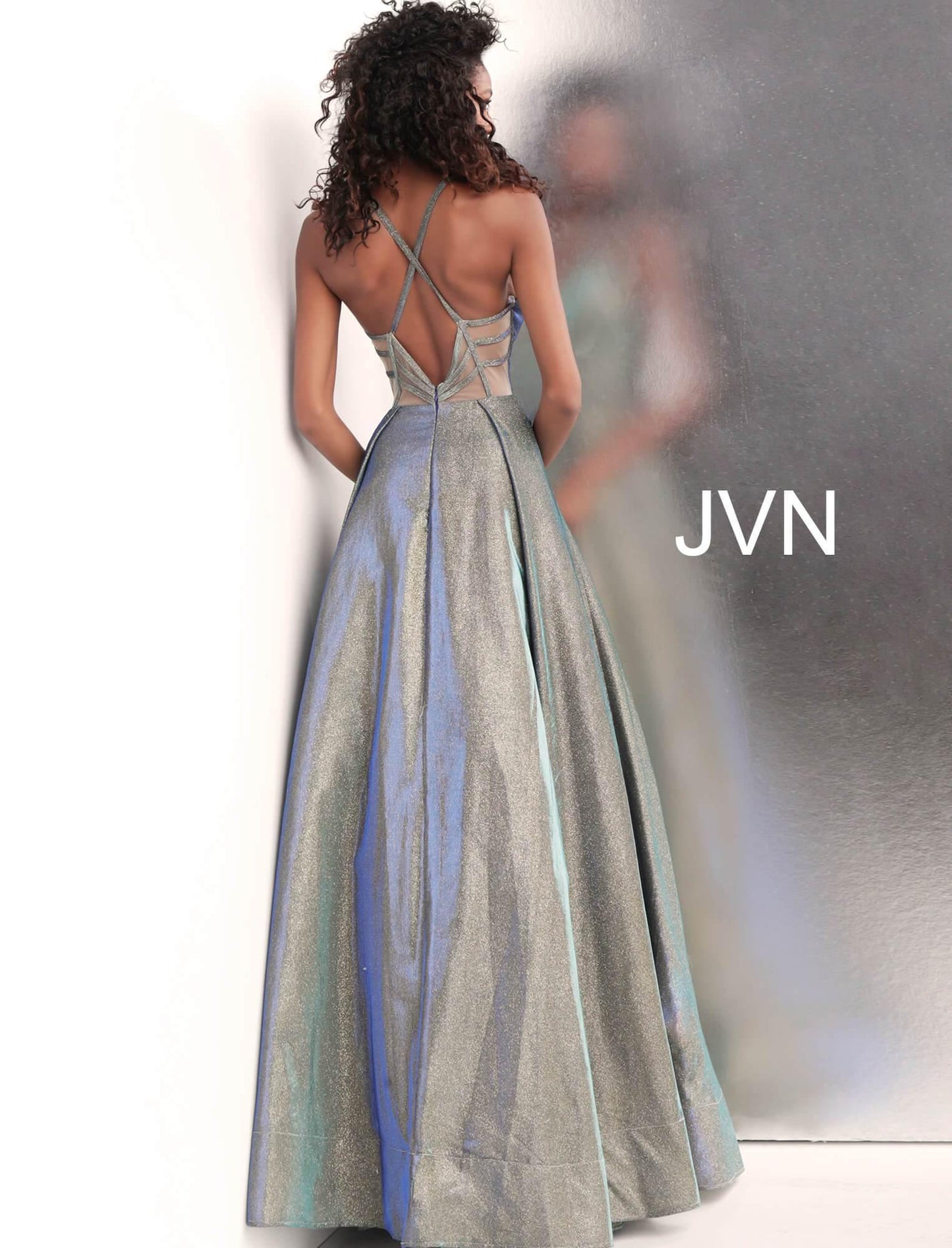 JVN By Jovani Long Prom Gown JVN65851 Green/Blue - The Dress Outlet Jovani