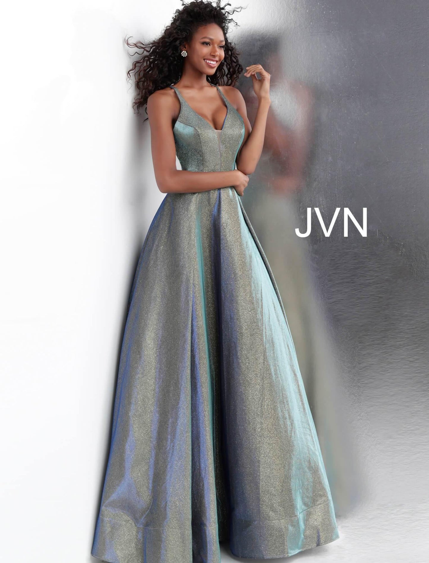 JVN By Jovani Long Prom Gown JVN65851 Green/Blue - The Dress Outlet Jovani