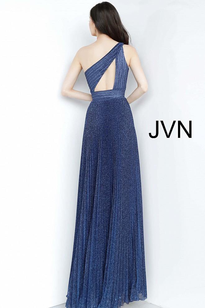 JVN By Jovani Long Pleated Prom Dress JVN68092 Navy - The Dress Outlet Jovani