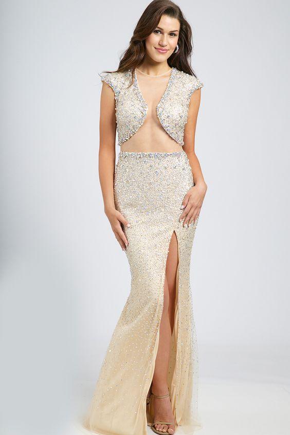 Jovani Cap Sleeve Long Formal Gown 98043 - The Dress Outlet