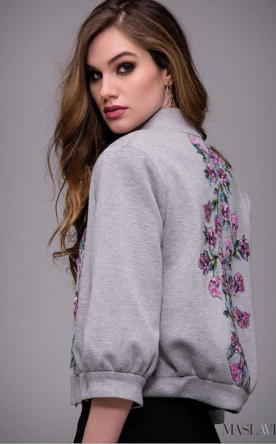 Jovani Floral Bomber Jacket M51286 - The Dress Outlet