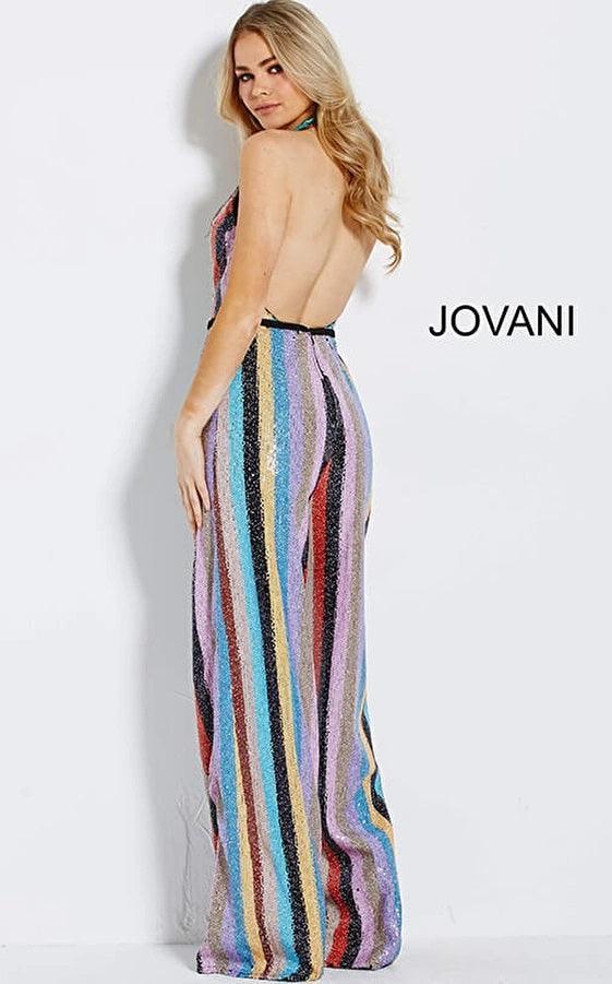 Jovani Formal Halter Stripe Jumpsuit Sale - The Dress Outlet