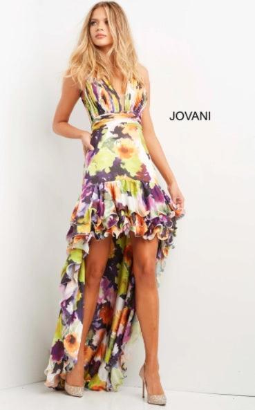 Jovani High Low Formal Floral Print Prom Gown 09389 - The Dress Outlet