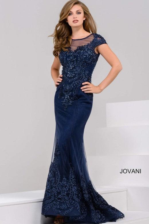 Jovani Long Formal Cap Sleeve Evening Gown 39483 - The Dress Outlet