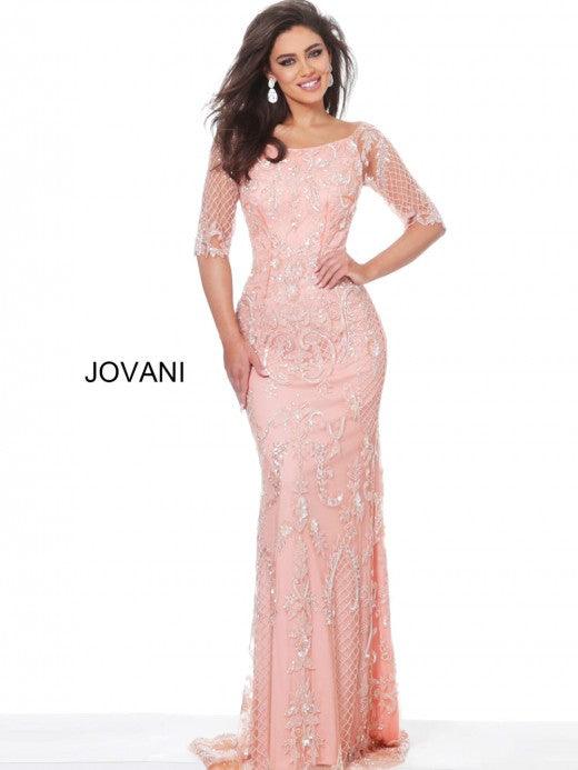 Jovani Long Off Shoulder Formal Beaded Dress 62894 - The Dress Outlet