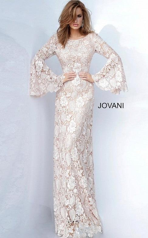 Jovani Long Sleeve Formal Lace Dress 02908 - The Dress Outlet