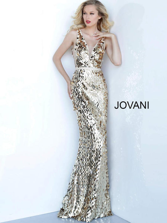 Jovani Metallic Plunging Long Gown Sale 2543 - The Dress Outlet