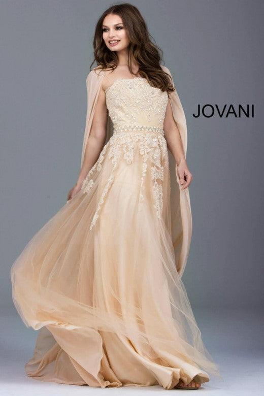 Jovani Prom Long Strapless Formal Cape Dress 50190 - The Dress Outlet