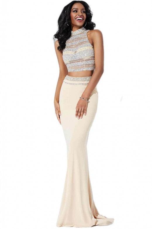 Jovani Prom Long Two Piece Formal Halter Gown 23595 - The Dress Outlet