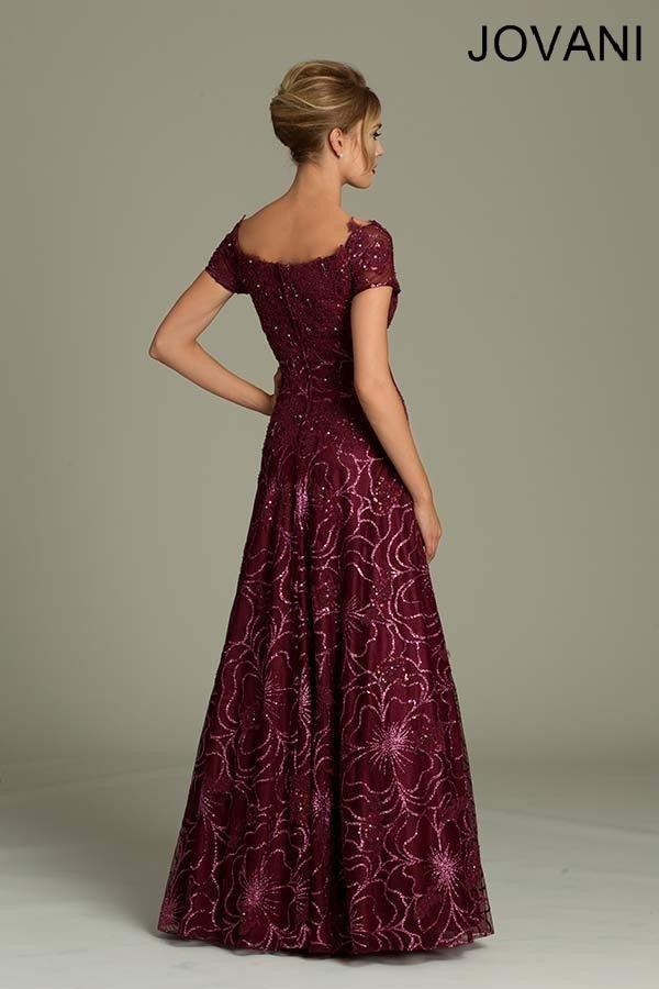 Jovani Short Sleeve Long Formal Dress 79088 - The Dress Outlet
