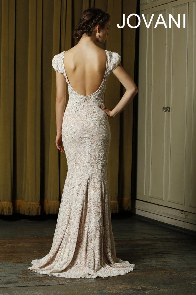 Jovani Short Sleeves Long Evening Dress 77553 - The Dress Outlet
