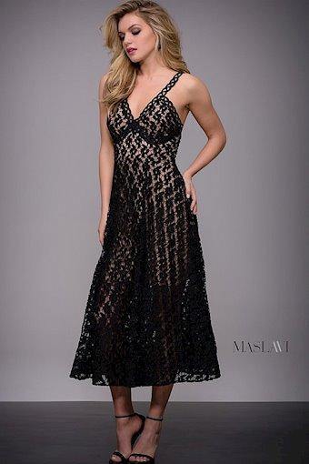 Jovani V-Neck Formal Tea Length Dress M54865 - The Dress Outlet