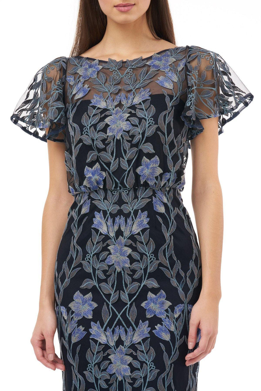 JS Collections Long Formal Blouson Mesh Dress 866961 - The Dress Outlet