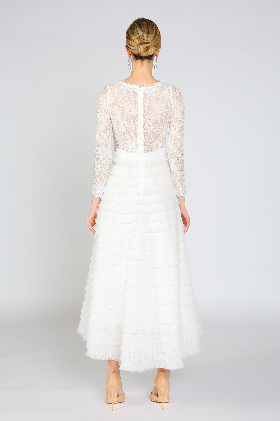Formal Dresses Long Sleeve Lace Maxi Dress White