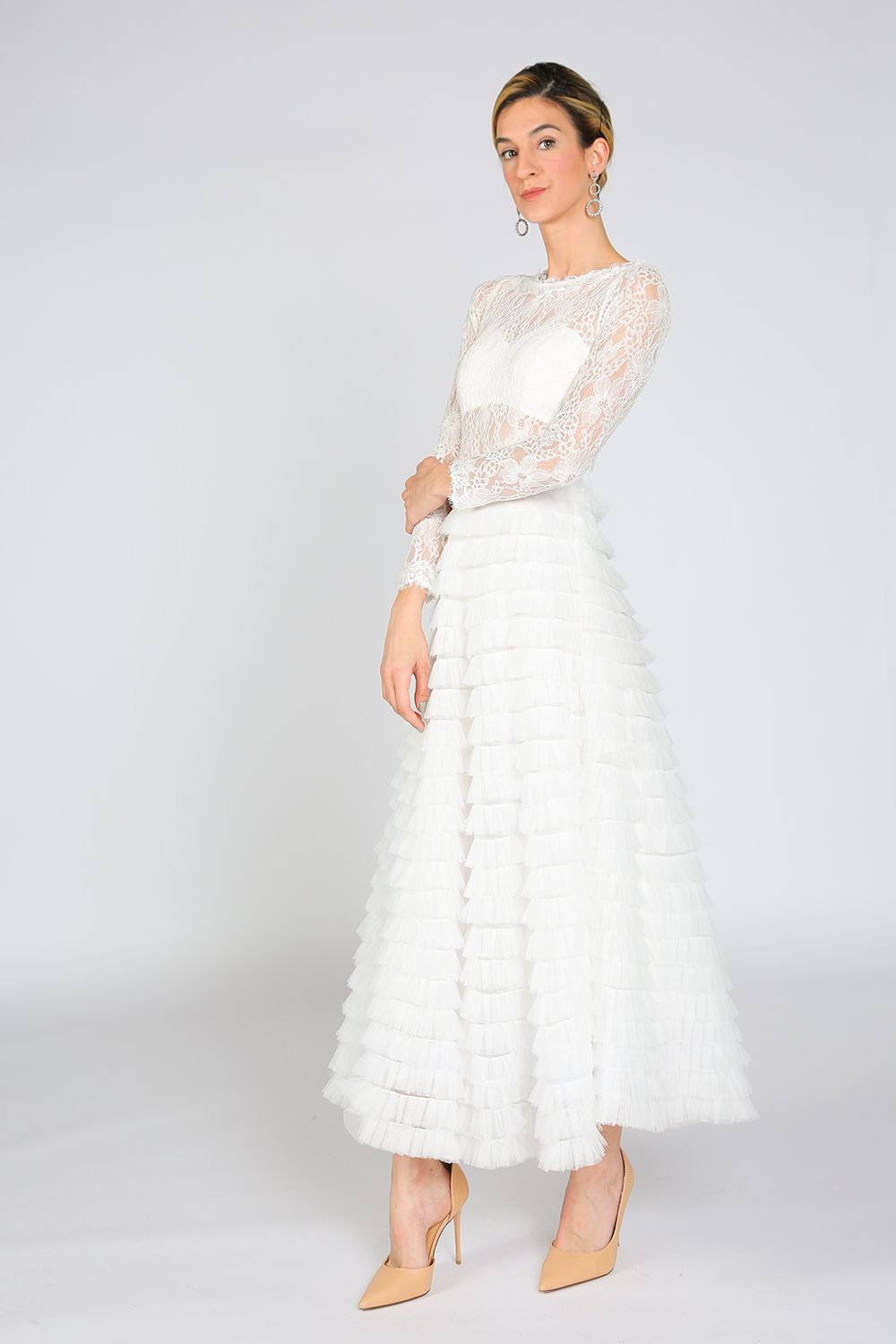 Formal Dresses Long Sleeve Lace Maxi Dress White
