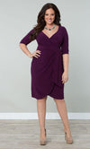 Kiyona 3/4 Sleeve Faux Wrap Short Formal Dress - The Dress Outlet Kiyonna
