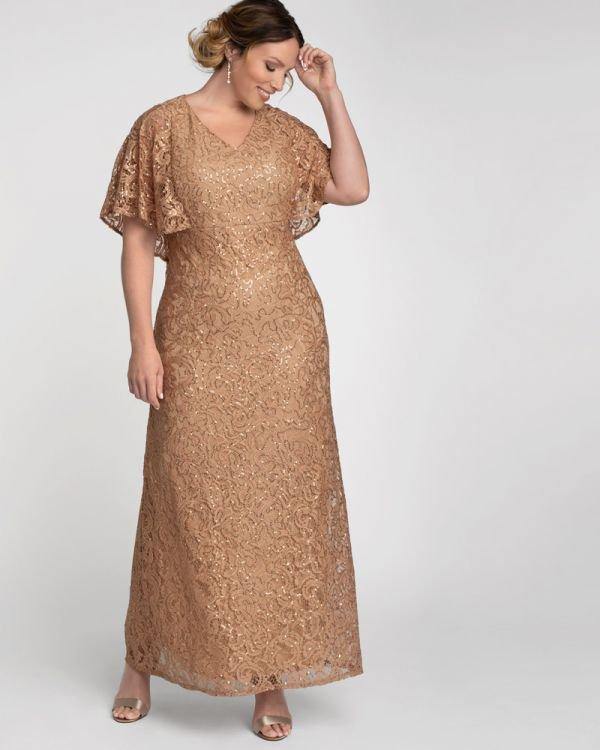 Kiyonna Celestial Cape Sleeve Gown - The Dress Outlet Kiyonna
