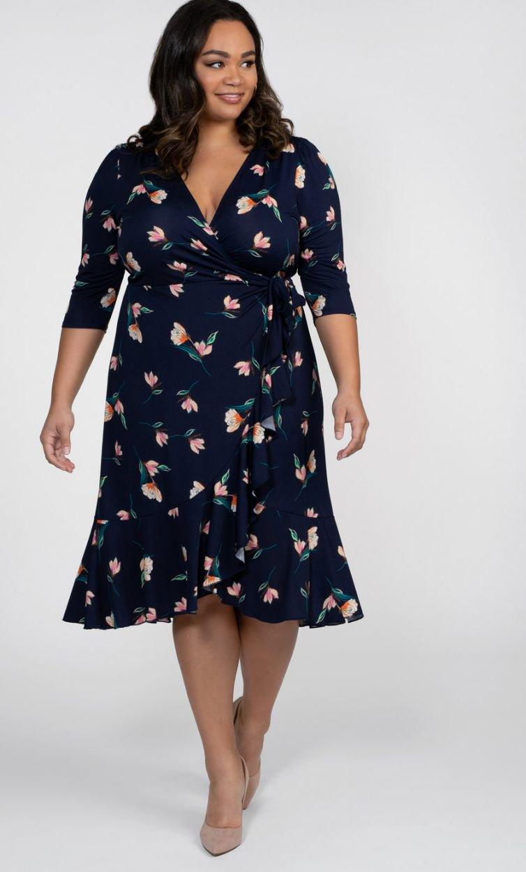Kiyonna Flirty Flounce Wrap Dress - The Dress Outlet Kiyonna