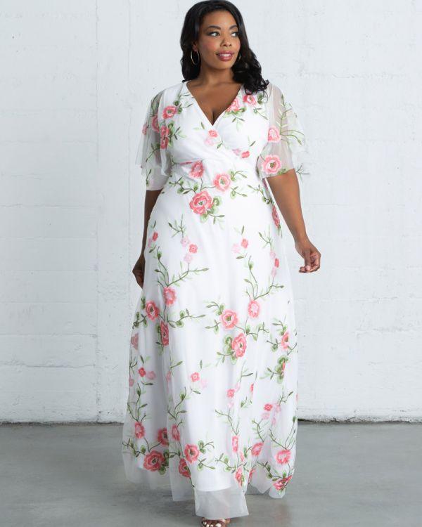 Kiyonna Long Formal Floral  Dress - The Dress Outlet