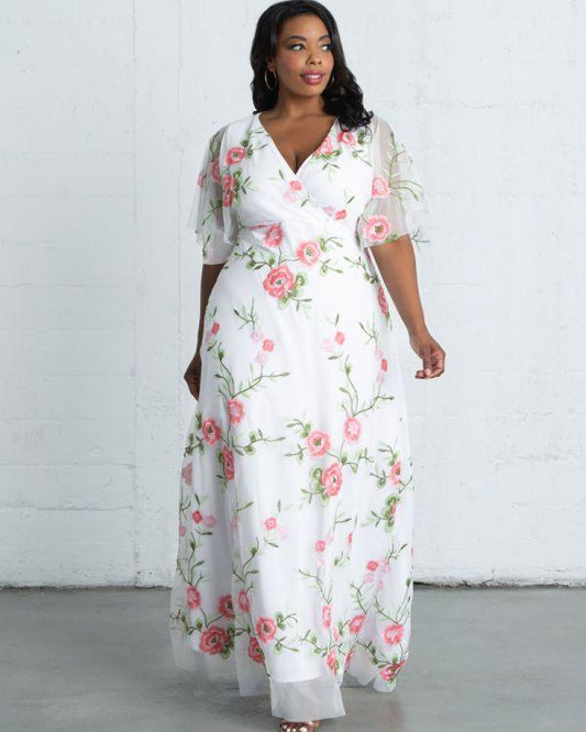 Kiyonna Long Formal Floral  Dress - The Dress Outlet