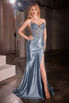 Prom Dresses  Fitted Long Formal lace Applique Prom Gown Dusty Blue
