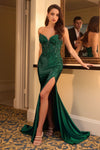 Prom Dresses  Fitted Long Formal lace Applique Prom Gown Emerald