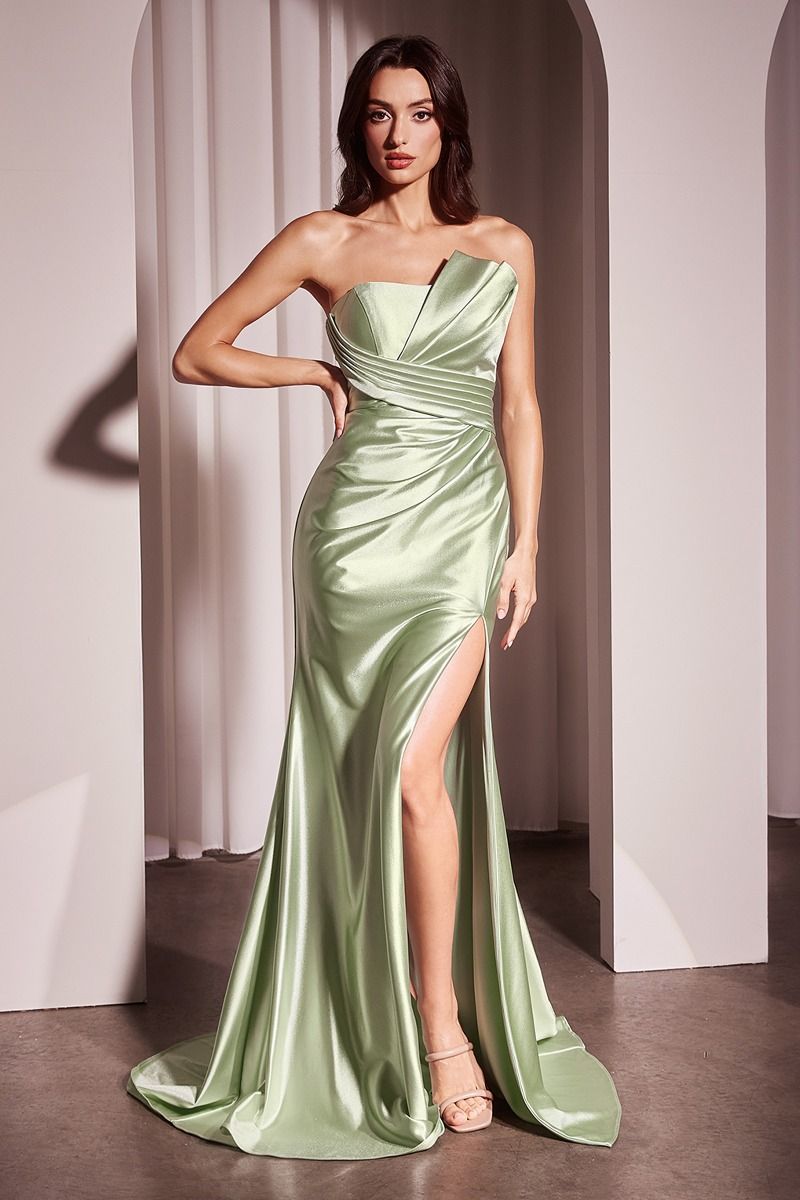 Prom Dresses Pleated Long Formal Slit Prom GownSage