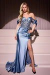 Prom Dresses Prom Long Formal Fitted Slit Dress Dusty Blue