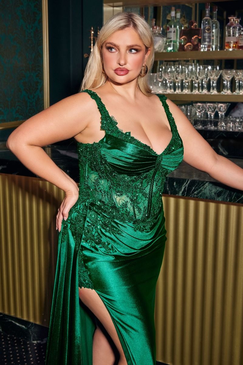 Plus Size Dresses Plus Size Long Corset Formal Prom Gown Emerald