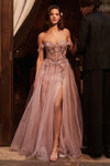 Prom Dresses A Line Long Formal Slit Corset Prom Gown Mauve